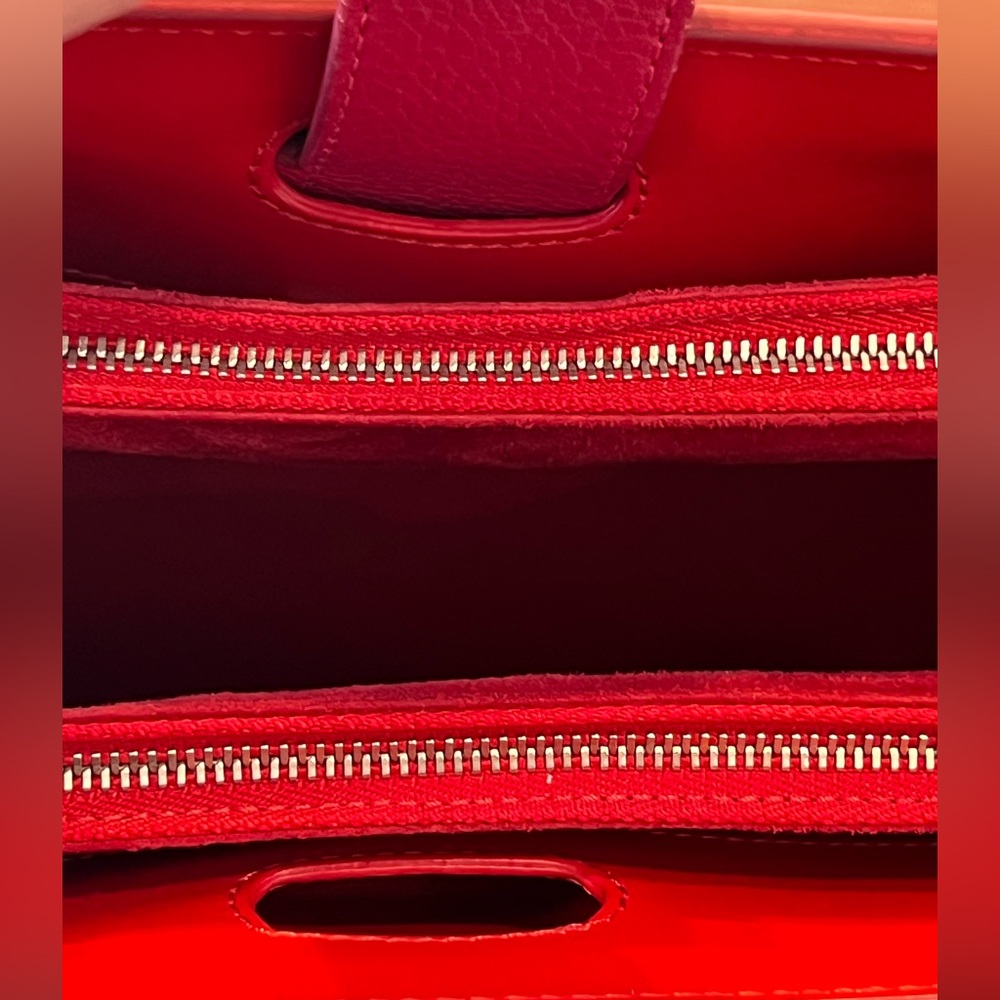 Christian Louboutin Paloma Pink Red Leather Satchel with Tan Handles - Picture 9 of 13